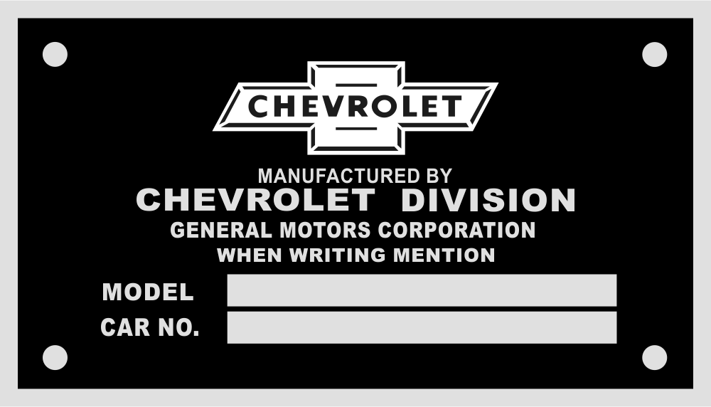 Chevrolet Data Plate Blank