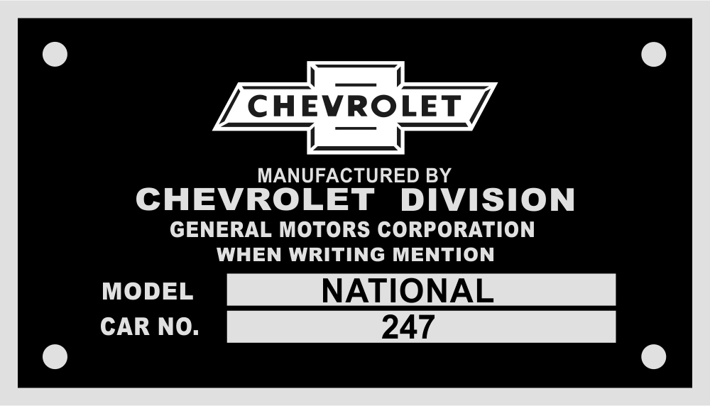 Chevrolet GM Data Plate