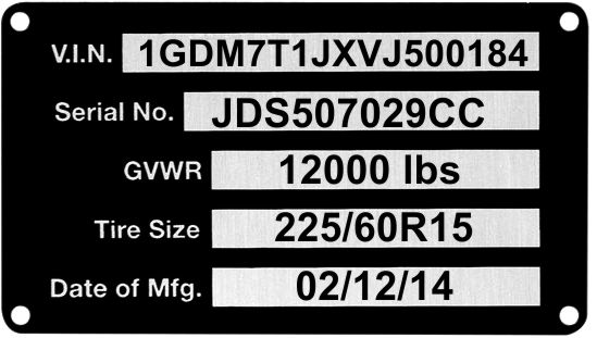 Custom Engraved Vin Tag ID Plate Pre-Engraved Stamped Aluminum Trailer ID  Replacement Tag Vin Plate Serial GVWR Medical Blank Black VIN ID Plate Data