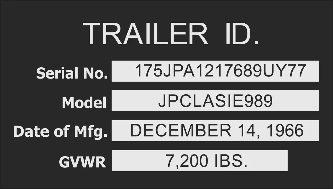Trailer ID Plate laser engraved